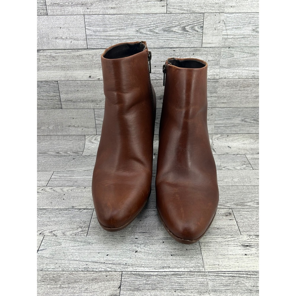 Rockport Cobb Hill Brown Leather Ankle Boots Block Heel Side Zip CH6938 Women 10